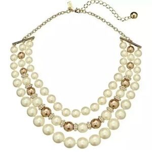 Kate Spade Parlour Pearls Triple Strand Elegant Pearl and Gold Necklace